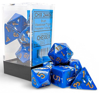 Chessex: 7-Die Set Brush - Wavebreak/Gold Dice & Gaming Accessories Chessex