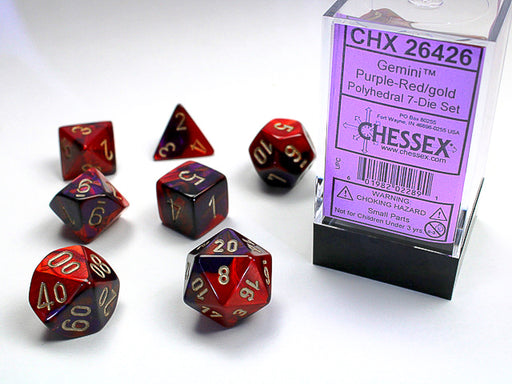 Chessex: 7-Die Set Gemini - Purple-Red/Gold Dice & Gaming Accessories Chessex