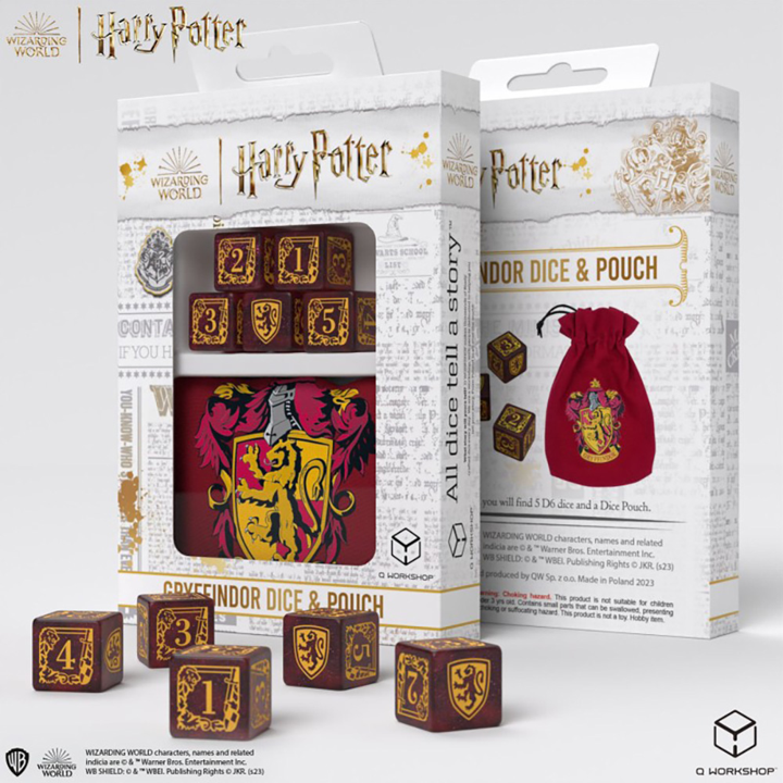 Q-Workshop: Gryffindor 5Ct D6 and Pouch Dice & Gaming Accessories Q Workshop
