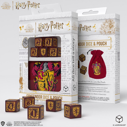 Q-Workshop: Gryffindor 5Ct D6 and Pouch Dice & Gaming Accessories Q Workshop