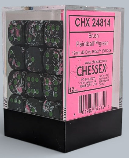 Chessex: 36Ct D6 Dice Set Brush - Paintball/Green (12mm) Dice & Gaming Accessories Chessex