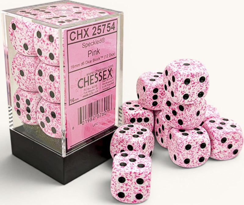 Chessex: 12Ct D6 Dice Set Speckled - Pink (16mm)