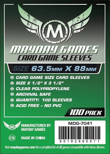 Mayday: Standard Sleeves 63.5mm X 88mm 100Ct Card Sleeves Mayday Games