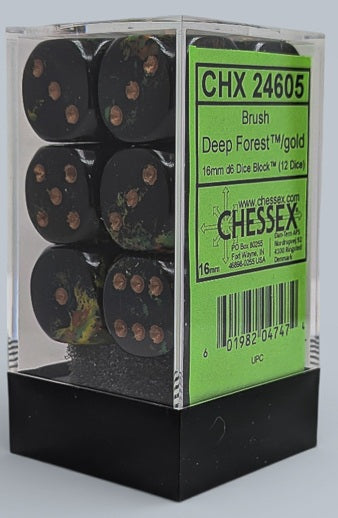 Chessex: 12Ct D6 Dice Set Brush - Deep Forest/Gold (16mm) Dice & Gaming Accessories Chessex