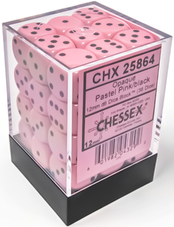 Chessex: Pastel Pink/Black Opaque 36D6 12mm Dice & Gaming Accessories Chessex