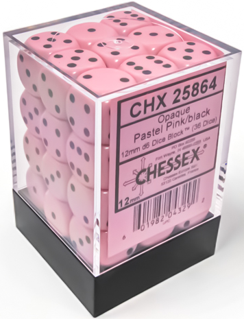 Chessex: Pastel Pink/Black Opaque 36D6 12mm