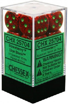 Chessex: Strawberry Speckled 12Ct D6 Dice Set: 16mm Dice & Gaming Accessories Chessex