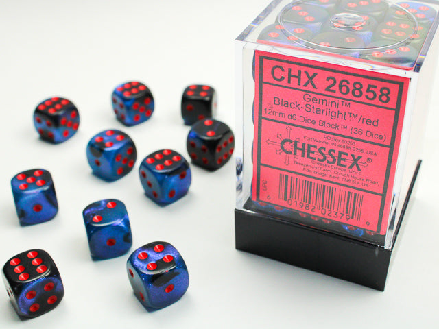 Chessex: 36Ct D6 Dice Set Gemini - Black-Starlight/Red (12mm) Dice & Gaming Accessories Chessex