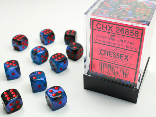 Chessex: 36Ct D6 Dice Set Gemini - Black-Starlight/Red (12mm) Dice & Gaming Accessories Chessex