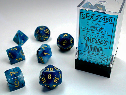 Chessex: 7-Die Set Phantom - Teal/Gold Dice & Gaming Accessories Chessex