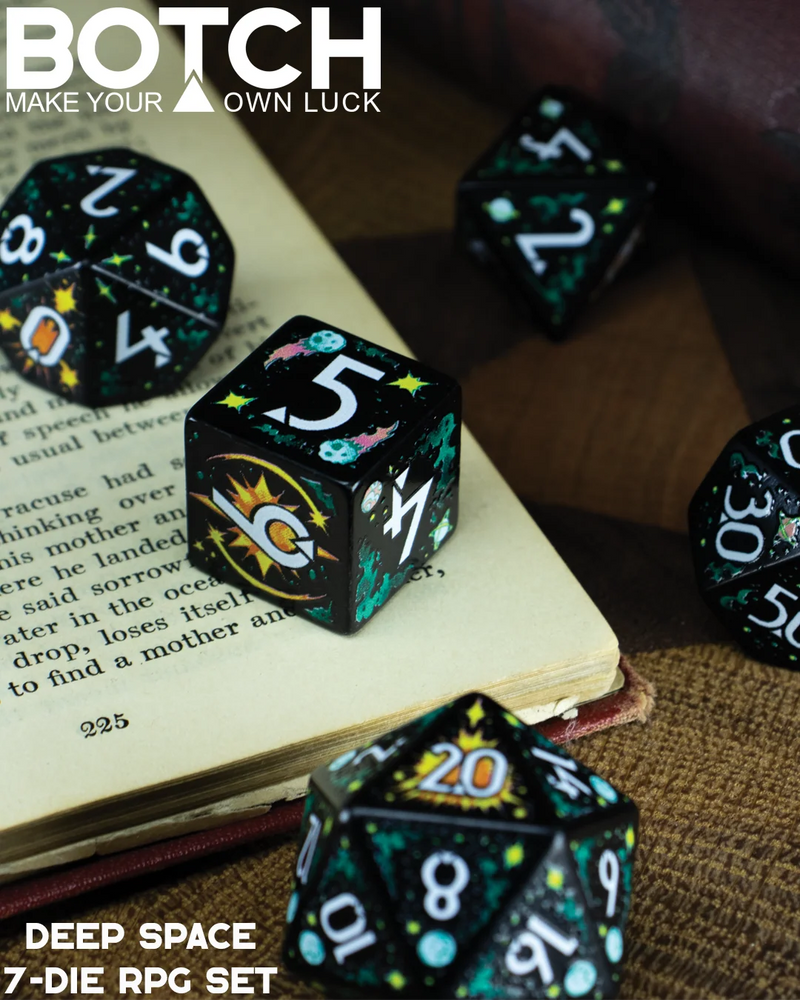 Botch Dice: 7-Die RPG Dice Set - "Deep Space" Dice & Counters Botch Dice