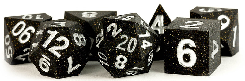 FanRoll: "Gold Scatter" Sharp Edge Silicone Rubber 7-Die RPG Set 16mm Dice & Gaming Accessories Metallic Dice Games