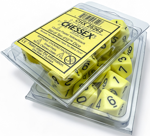 Chessex: Pastel Yellow/Black Opaque 10D10 Dice Set Dice & Gaming Accessories Chessex