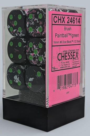 Chessex: 12Ct D6 Dice Set Brush - Paintball/Green (16mm) Dice & Gaming Accessories Chessex