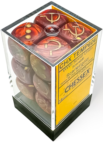 Chessex: "WWII Soviet Hammer & Sickle" Scarab Scarlet/Gold 12Ct D6 16mm Dice & Gaming Accessories Chessex
