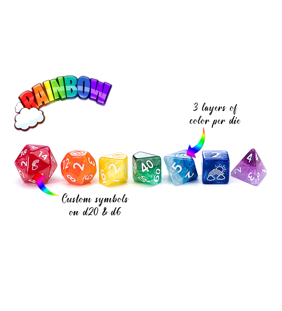 Gate Keeper Games: "Sui Generis" Rainbow! Dice 7-Die Set Dice & Gaming Accessories Gate Keeper Games