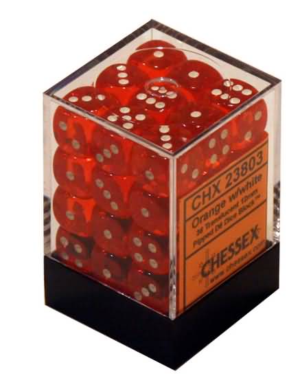 Chessex: 36Ct D6 Dice Set Translucent - Orange/White (12mm) Dice & Gaming Accessories Chessex