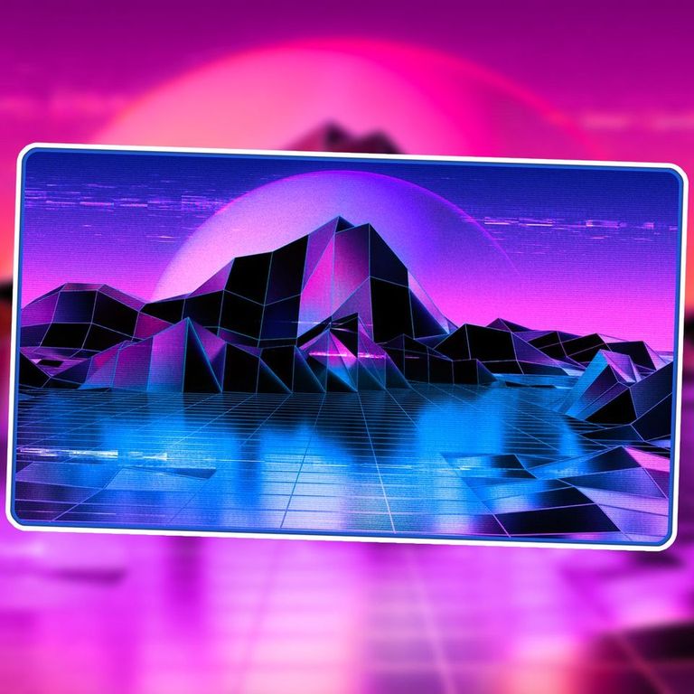 Infinite Black: Premium Stitched-Edge Playmat - "Retrowave Island" Playmats Infinite Black