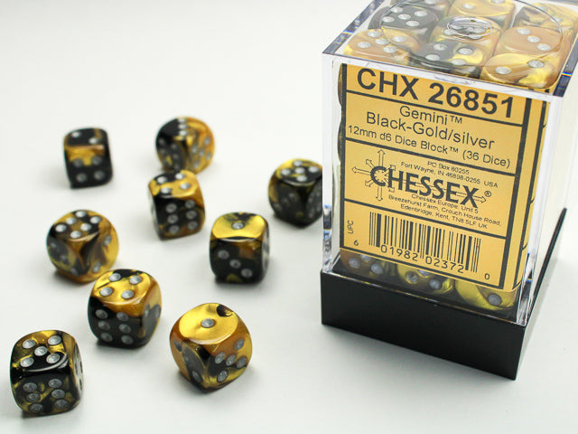 Chessex: Black-Gold/Silver Gemini 36Ct D6 12mm Dice & Gaming Accessories Chessex