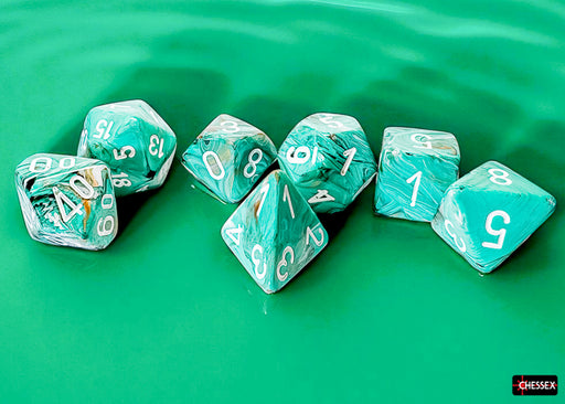 Chessex: Mega-Hedral 7 Die Dice Set Marble - Oxi-Copper/White (20mm) Dice & Gaming Accessories Chessex