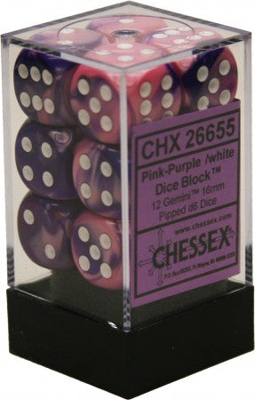 Chessex: 12Ct D6 Dice Set Gemini - Pink-Purple/White (16mm) Dice & Gaming Accessories Chessex