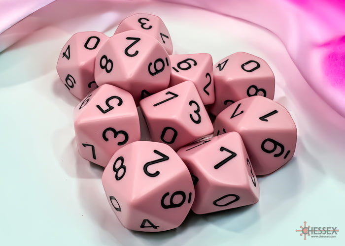 Chessex: Pastel Pink/Black Opaque 10D10 Dice Set Dice & Gaming Accessories Chessex
