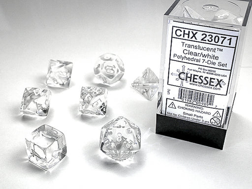 Chessex: 7-Die Set Translucent - Clear/White Dice & Gaming Accessories Chessex