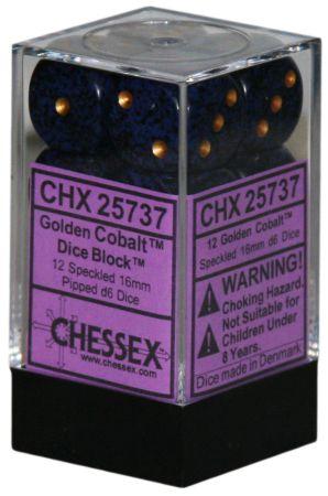 Chessex: Golden Cobalt Speckled 12Ct D6 Dice Set: 16mm Dice & Gaming Accessories Chessex