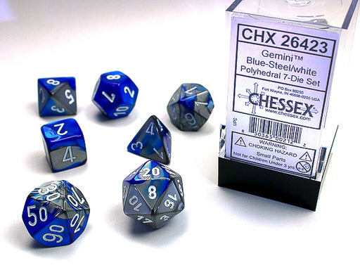 Chessex: 7-Die Set Gemini - Blue-Steel/White Dice & Gaming Accessories Chessex