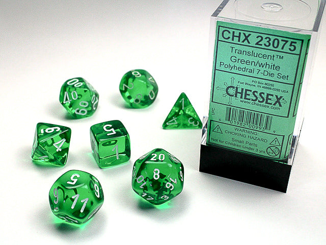 Chessex: 7-Die Set Translucent - Green/White Dice & Gaming Accessories Chessex