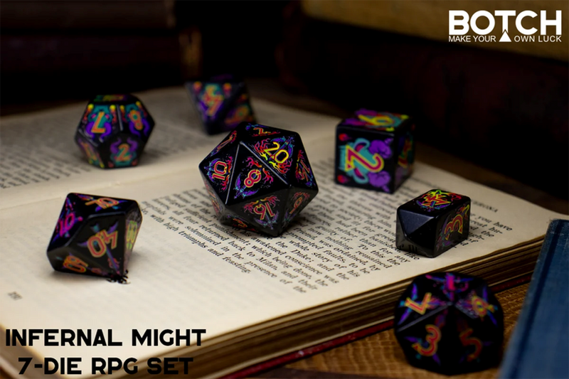 Botch Dice: 7-Die RPG Dice Set - "Infernal Might" Dice & Counters Botch Dice