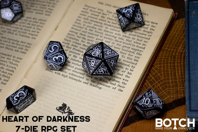 Botch Dice: 7-Die RPG Dice Set - "Heart of Darkness" Dice & Counters Botch Dice
