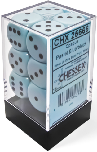 Chessex: 12Ct D6 Dice Set Opaque Pastel - Blue/Black (16mm) Dice & Gaming Accessories Chessex