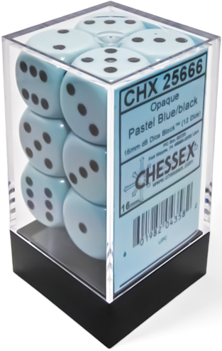 Chessex: Pastel Blue/Black Opaque 12Ct D6 16mm