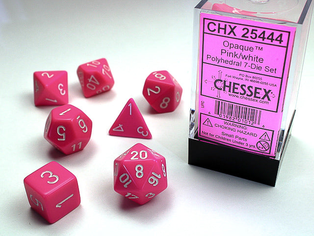 Chessex: 7-Die Set Opaque - Pink/White Dice & Gaming Accessories Chessex