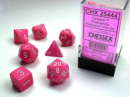 Chessex: 7-Die Set Opaque - Pink/White Dice & Gaming Accessories Chessex
