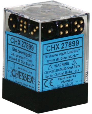 Chessex: 36Ct D6 Dice Set Lustrous - Shadow/Gold (12mm) Dice & Gaming Accessories Chessex