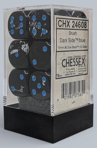 Chessex: 12Ct D6 Dice Set Brush - Dark Side/Blue (16mm) Dice & Gaming Accessories Chessex