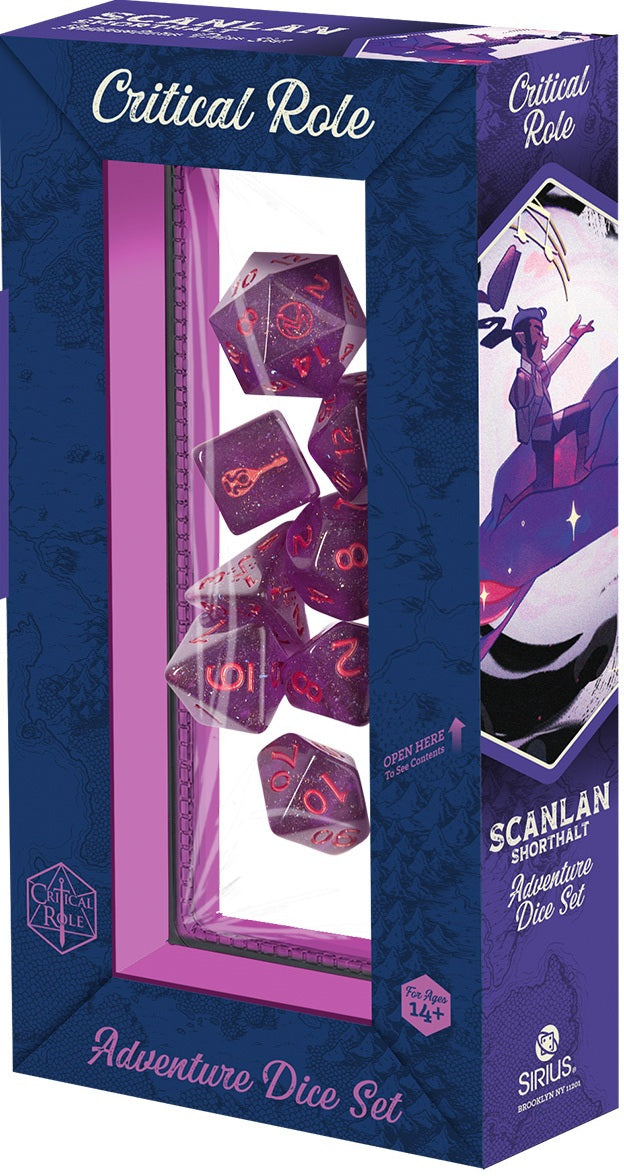 Sirius Dice: 7-Die Adventure Dice Set - "Scanlan Shorthalt" Vox Machina Dice & Gaming Accessories Sirius Dice