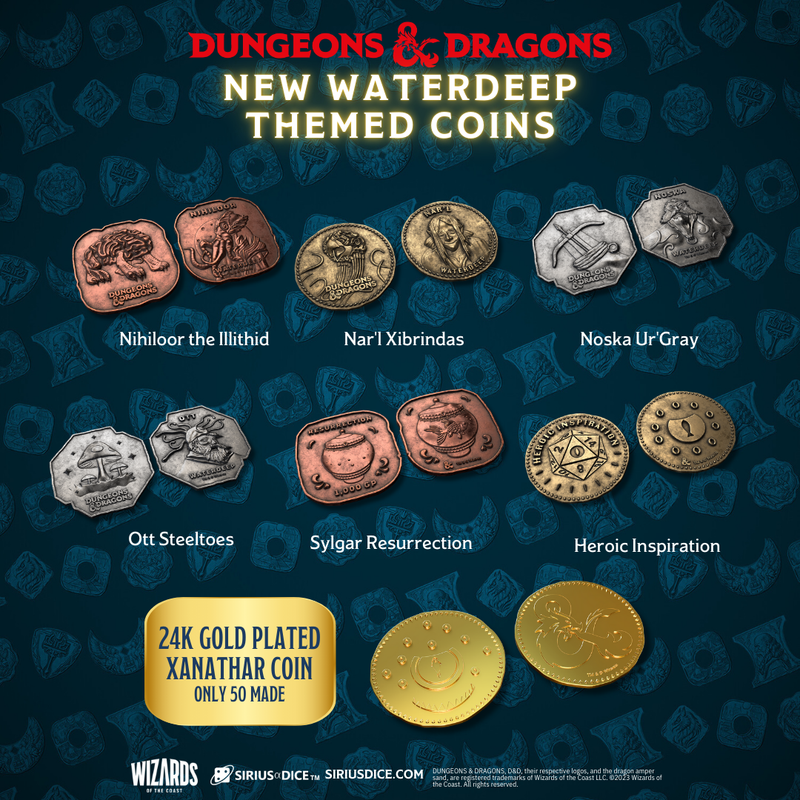 Sirius Dice: D&D Xanathar's Treasure - Mystery Bag 7-Die RPG Set w/Coin & Dice Bag Dice & Gaming Accessories Sirius Dice