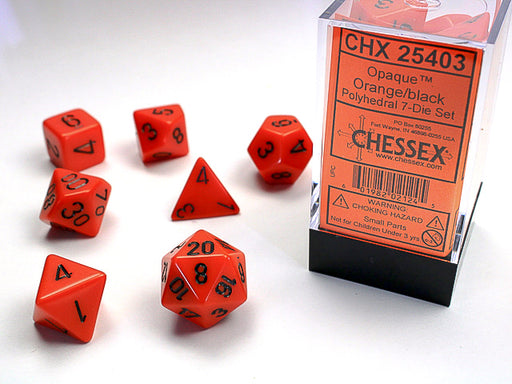Chessex: 7-Die Set Opaque - Orange/Black Dice & Gaming Accessories Chessex