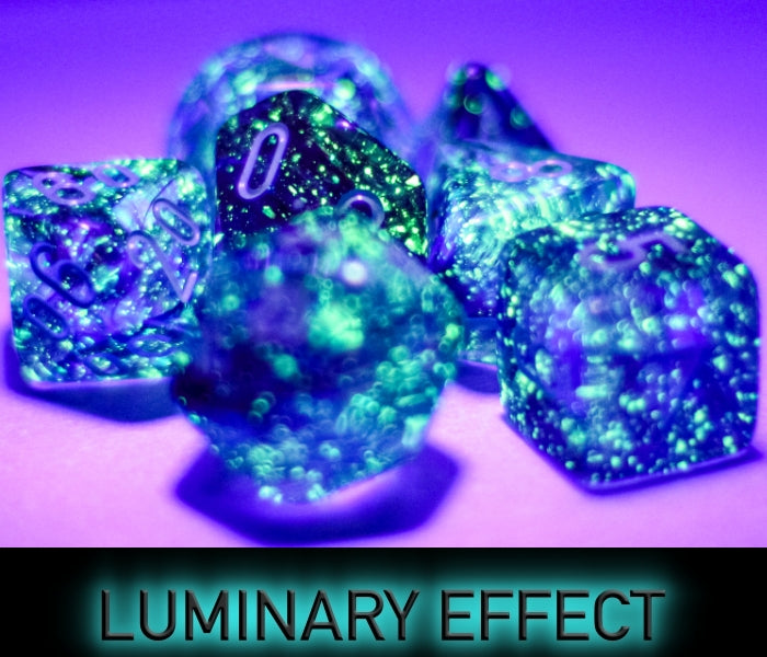 Chessex: Mega-Hedral 7 Die Dice Set Luminary Nebula - Nocturnal/Turquoise (20mm) Dice & Gaming Accessories Chessex