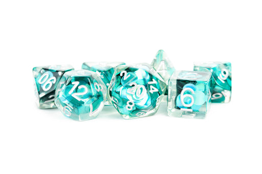 FanRoll: "Mermaid Scales" Resin Inclusion 7-Die RPG Set 16mm Dice & Gaming Accessories Metallic Dice Games