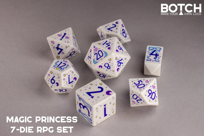Botch Dice: 7-Die RPG Dice Set - "Magic Princess" Dice & Counters Botch Dice