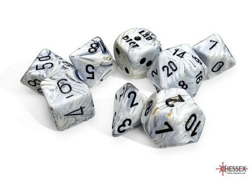Chessex: 7-Die Set Lab Dice Marble - Calcite/Black Dice & Gaming Accessories Chessex