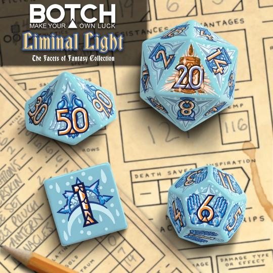 Botch Dice: 7-Die RPG Dice Set - "Liminal Light" Dice & Counters Botch Dice