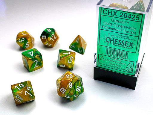 Chessex: 7-Die Set Gemini - Gold-Green/White Dice & Gaming Accessories Chessex