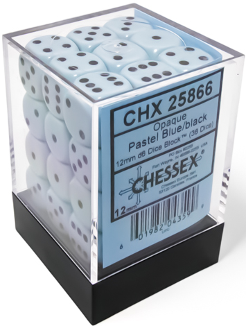 Chessex: 36Ct D6 Dice Set Opaque Pastel - Blue/Black (12mm) Dice & Gaming Accessories Chessex
