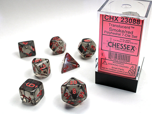 Chessex: 7-Die Set Translucent - Smoke w/Red Dice & Gaming Accessories Chessex