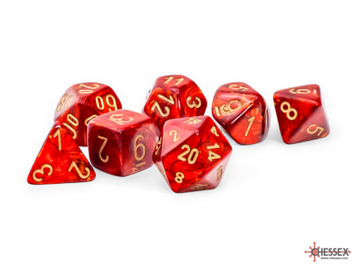 Chessex: Mega-Hedral 7 Die Dice Set Scarab - Scarlet/Gold (20mm) Dice & Gaming Accessories Chessex